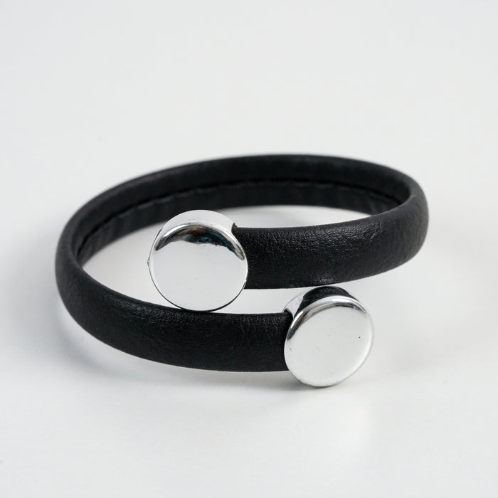 Vintage Black Leather Double-Circle Bracelet