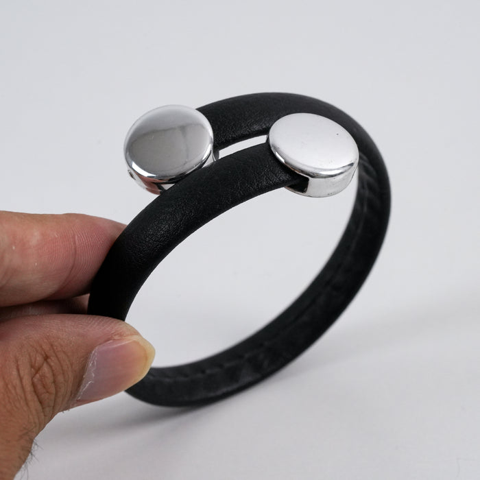 Vintage Black Leather Double-Circle Bracelet