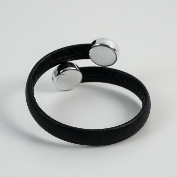 Vintage Black Leather Double-Circle Bracelet