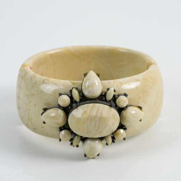 Vintage Ivory Carved Statement Cuff Bracelet