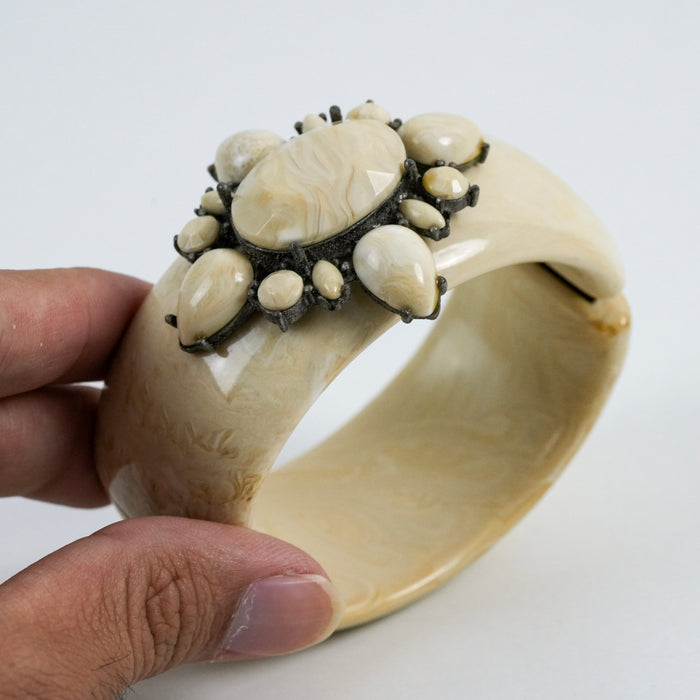 Vintage Ivory Carved Statement Cuff Bracelet
