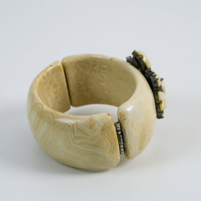 Vintage Ivory Carved Statement Cuff Bracelet