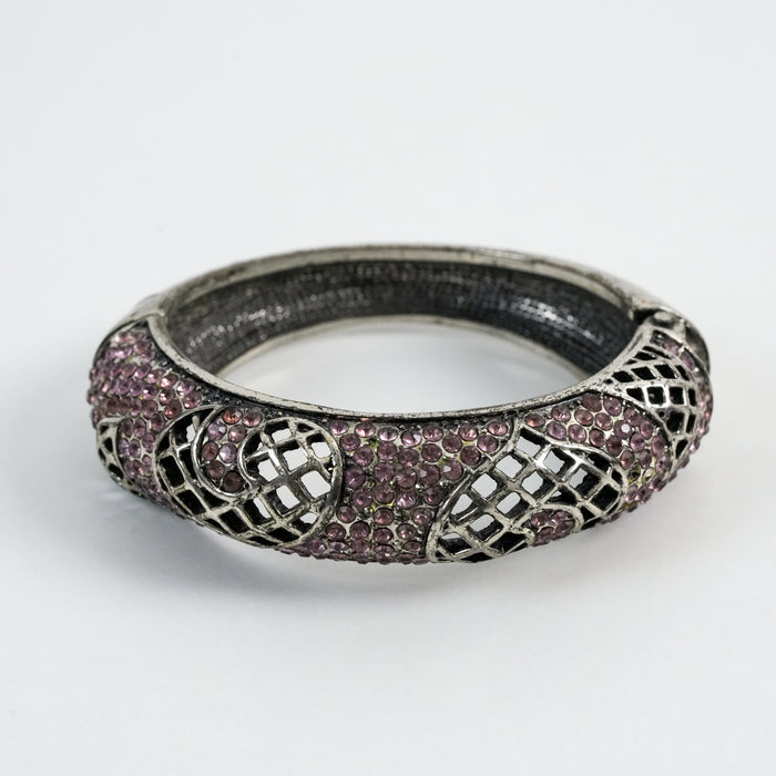 Vintage Silver-Tone Purple Rhinestone Cuff Bracelet
