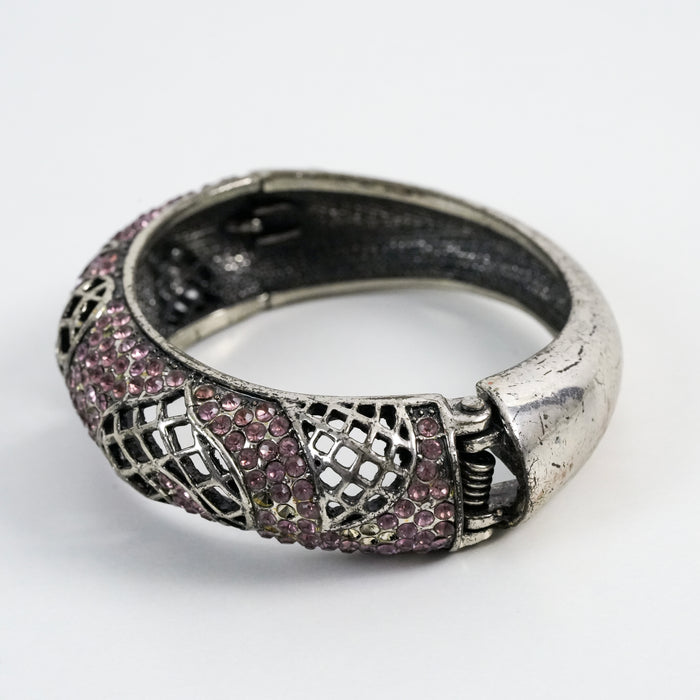 Vintage Silver-Tone Purple Rhinestone Cuff Bracelet