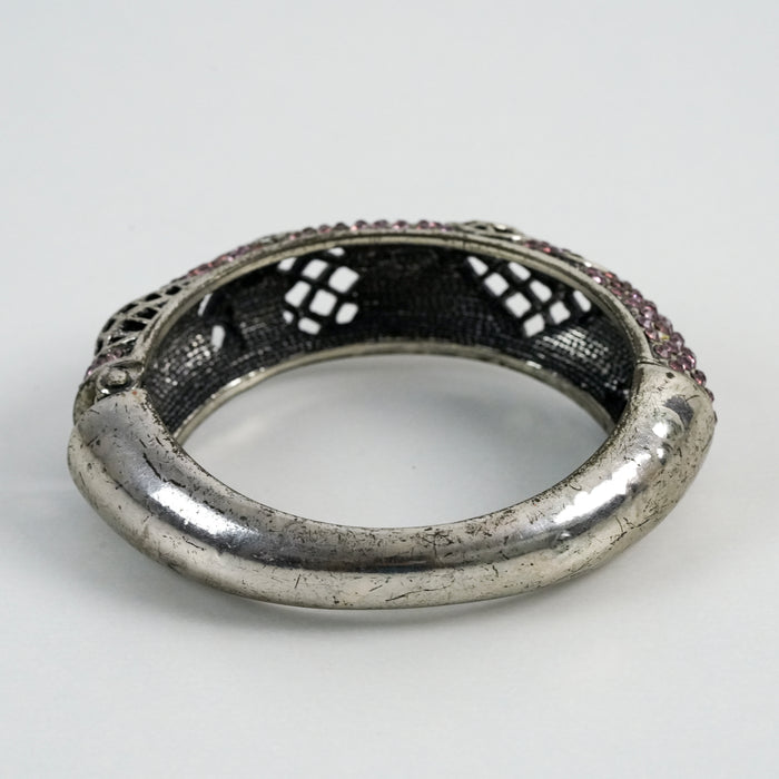 Vintage Silver-Tone Purple Rhinestone Cuff Bracelet