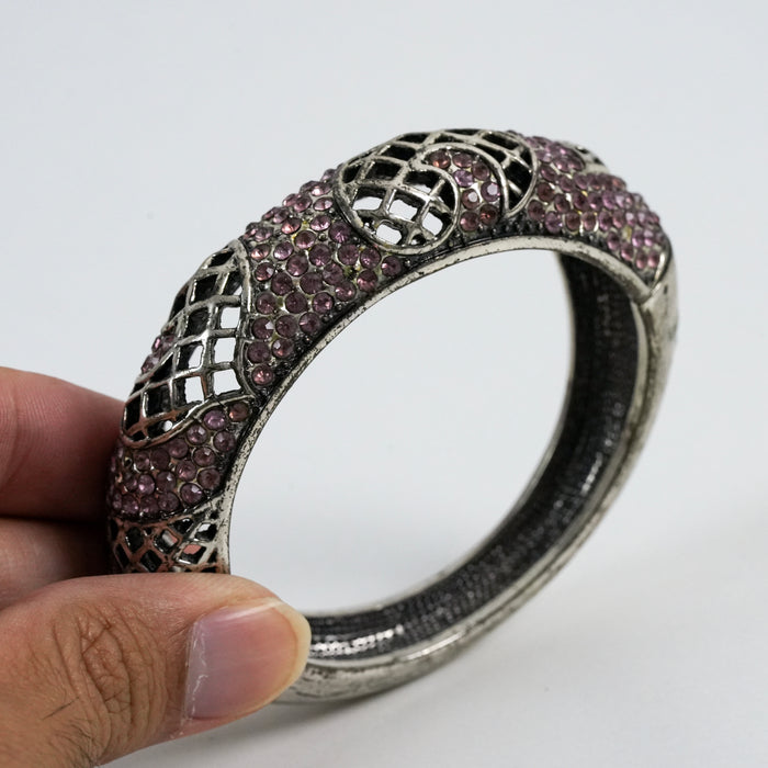 Vintage Silver-Tone Purple Rhinestone Cuff Bracelet