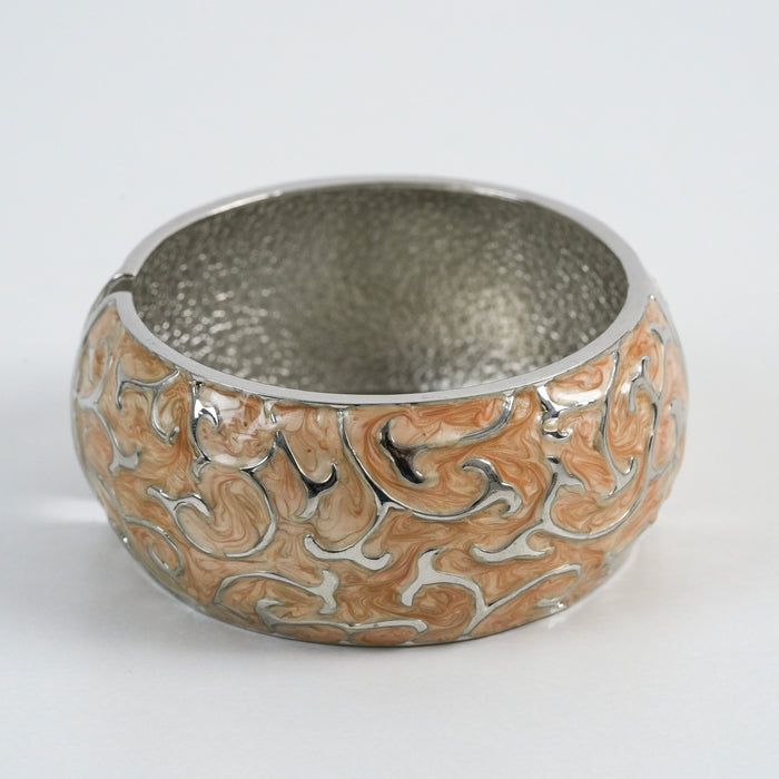Vintage Peach Enamel Silver-Tone Statement Cuff Bracelet