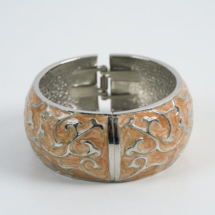 Vintage Peach Enamel Silver-Tone Statement Cuff Bracelet