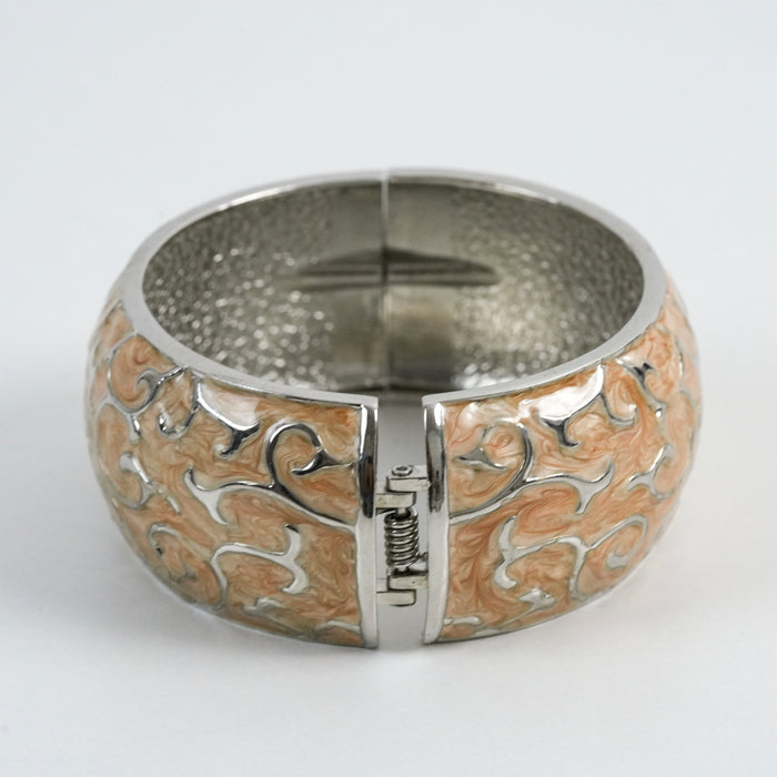 Vintage Peach Enamel Silver-Tone Statement Cuff Bracelet