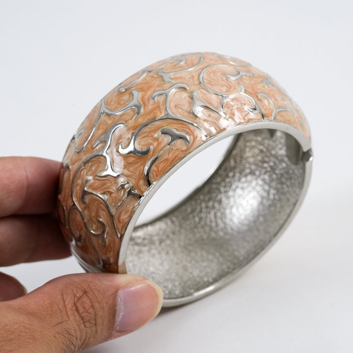 Vintage Peach Enamel Silver-Tone Statement Cuff Bracelet