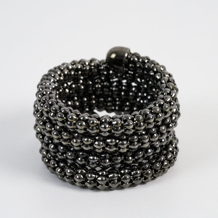 Vintage Hematite Black Beaded Statement Cuff Bracelet