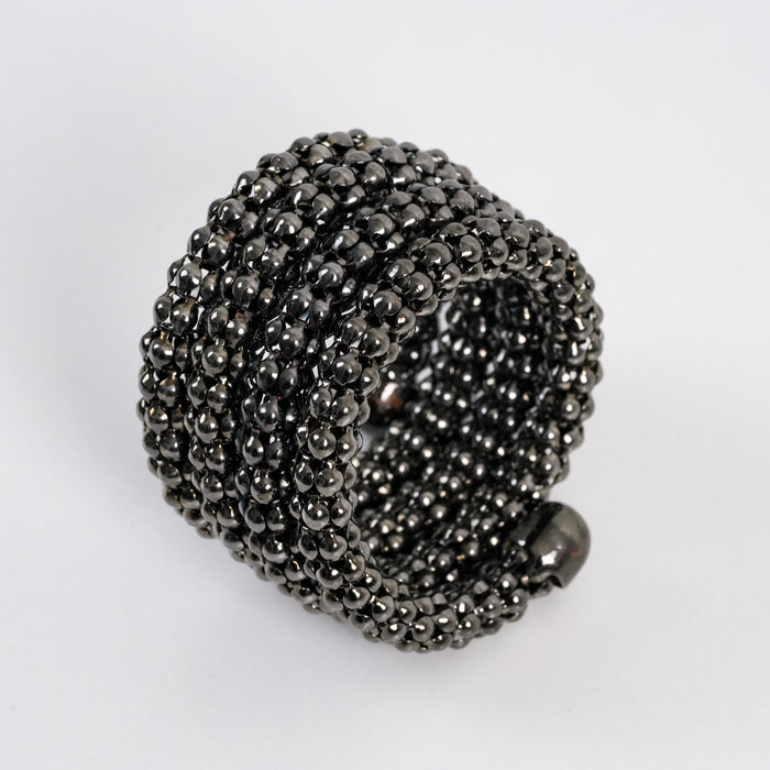 Vintage Hematite Black Beaded Statement Cuff Bracelet