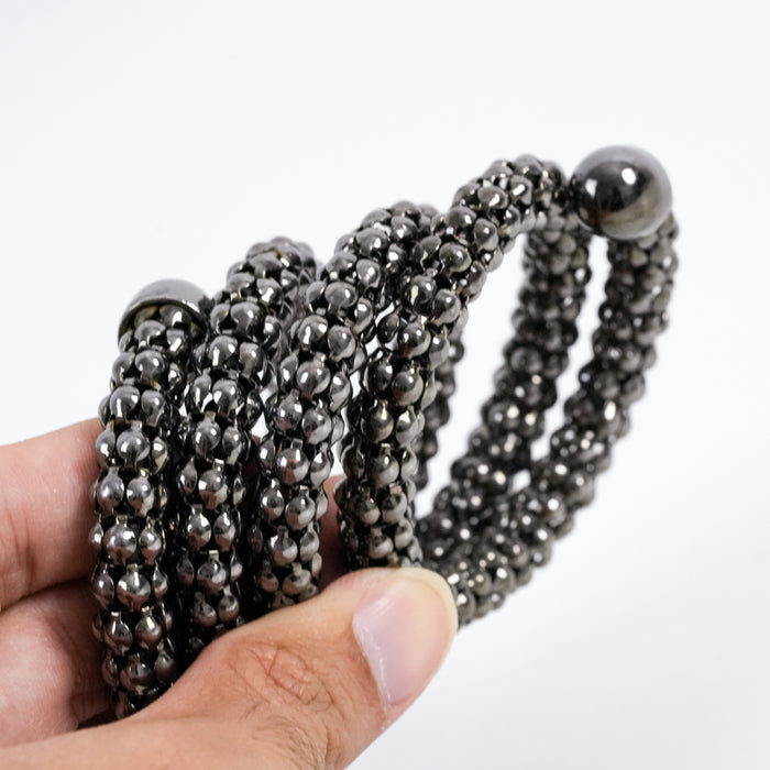 Vintage Hematite Black Beaded Statement Cuff Bracelet