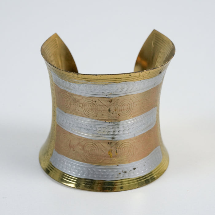 Vintage Two-Tone Gold & Silver Engraved Statement Cuff Bracelet