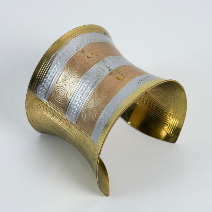 Vintage Two-Tone Gold & Silver Engraved Statement Cuff Bracelet