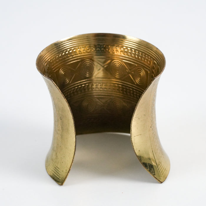 Vintage Two-Tone Gold & Silver Engraved Statement Cuff Bracelet
