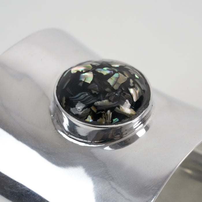 Vintage Silver-Tone Abalone Inlay Statement Cuff Bracelet