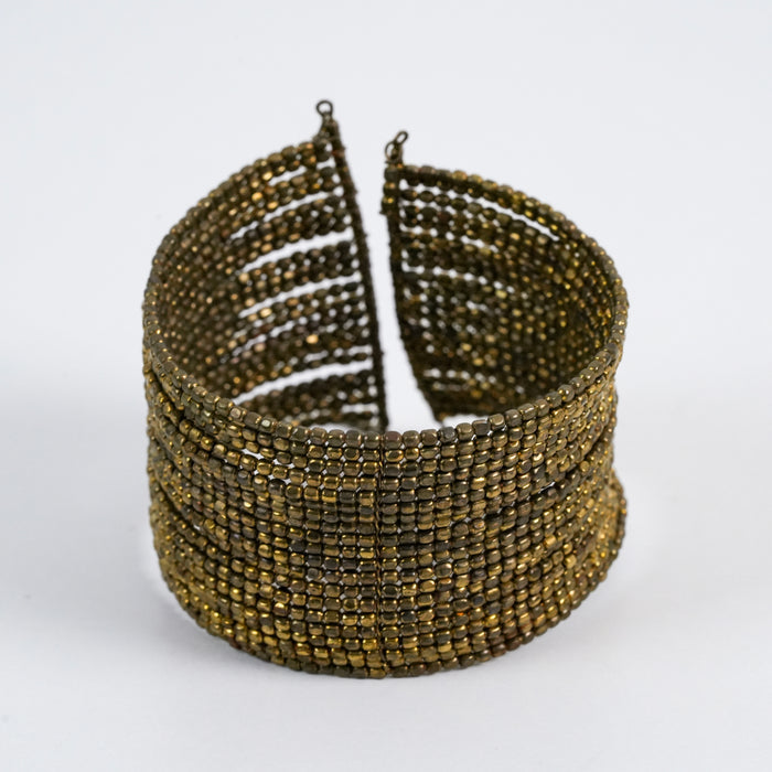 Vintage Bronze Beaded Statement Cuff Bracelet
