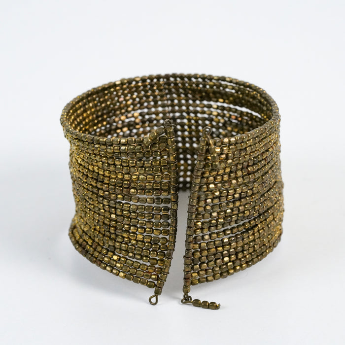 Vintage Bronze Beaded Statement Cuff Bracelet