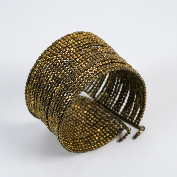 Vintage Bronze Beaded Statement Cuff Bracelet