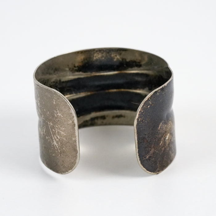 Vintage Oxidized Silver Cuff Bracelet with Blue Cabochon