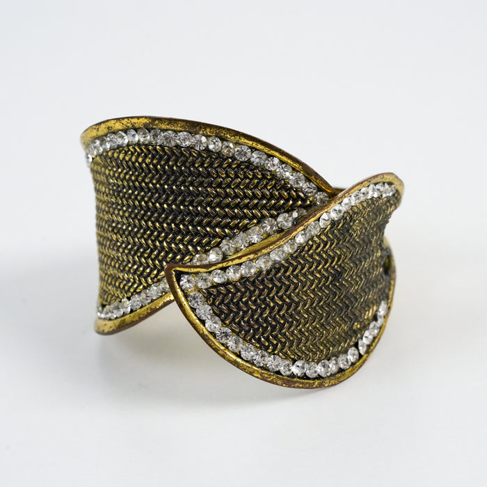 Vintage Gold-Tone Woven Cuff Bracelet with Crystal Accents