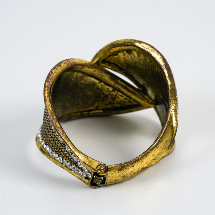 Vintage Gold-Tone Woven Cuff Bracelet with Crystal Accents