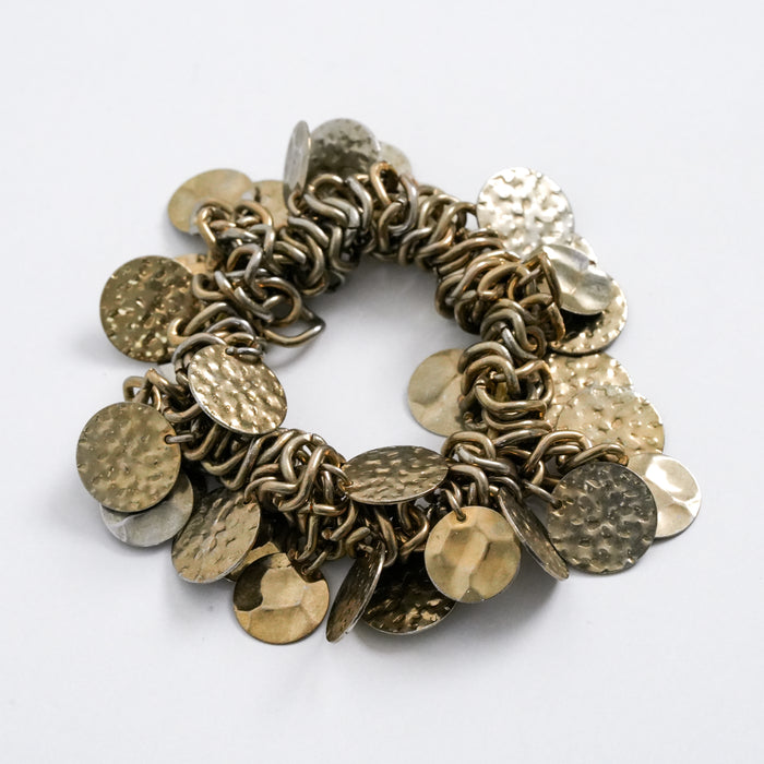 Vintage Gold-Tone Hammered Disc Charm Bracelet