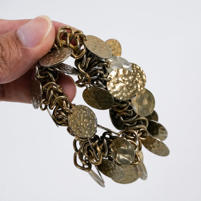 Vintage Gold-Tone Hammered Disc Charm Bracelet