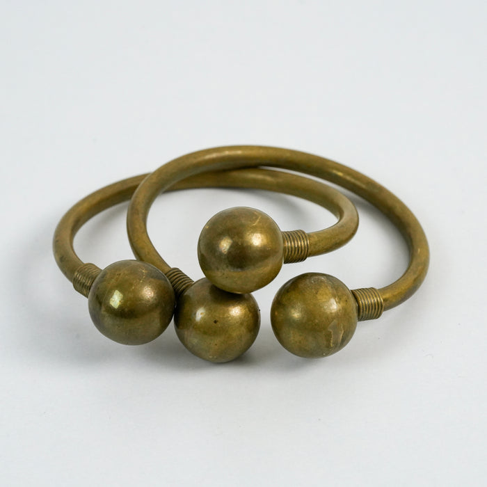 Vintage Brass Open Cuff Bracelet with Spherical Ends 2 pieces