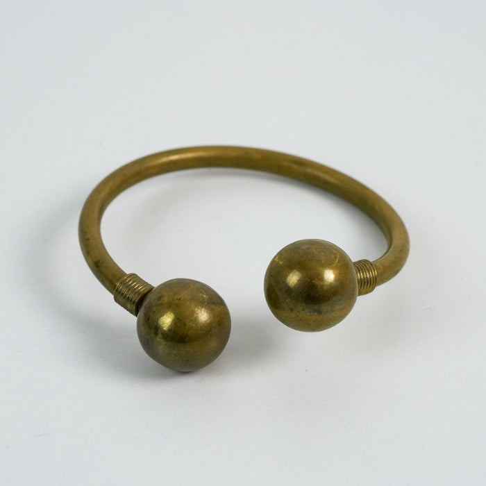 Vintage Brass Open Cuff Bracelet with Spherical Ends 2 pieces