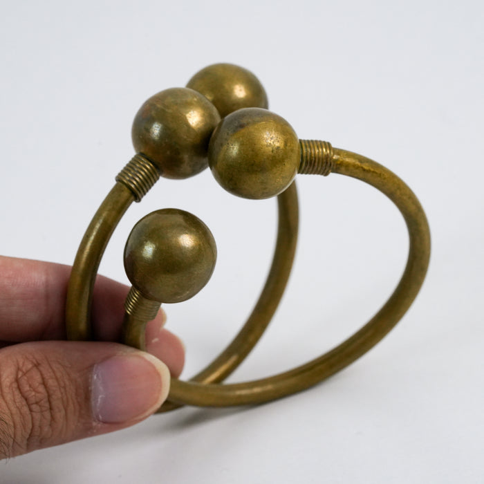 Vintage Brass Open Cuff Bracelet with Spherical Ends 2 pieces