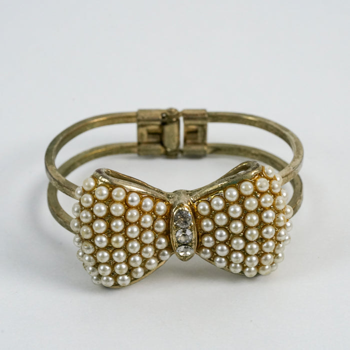 Vintage Pearl Bow Statement Bracelet