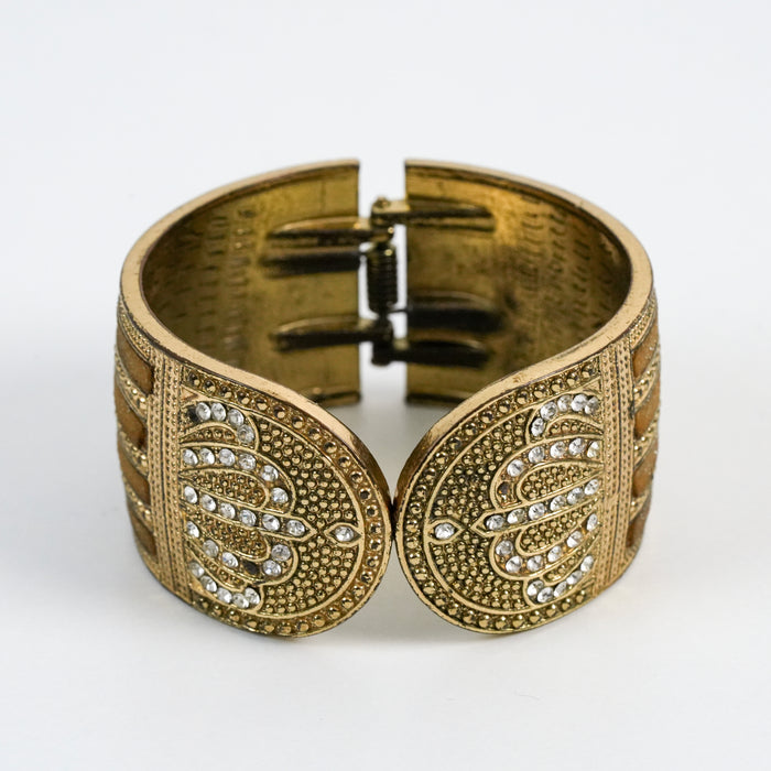 Vintage Gold-Tone Paisley Rhinestone Statement Cuff Bracelet