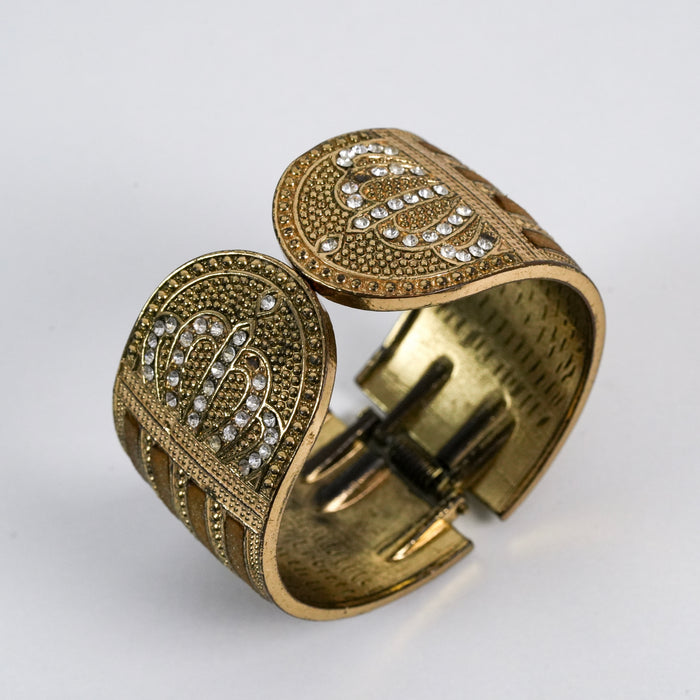 Vintage Gold-Tone Paisley Rhinestone Statement Cuff Bracelet