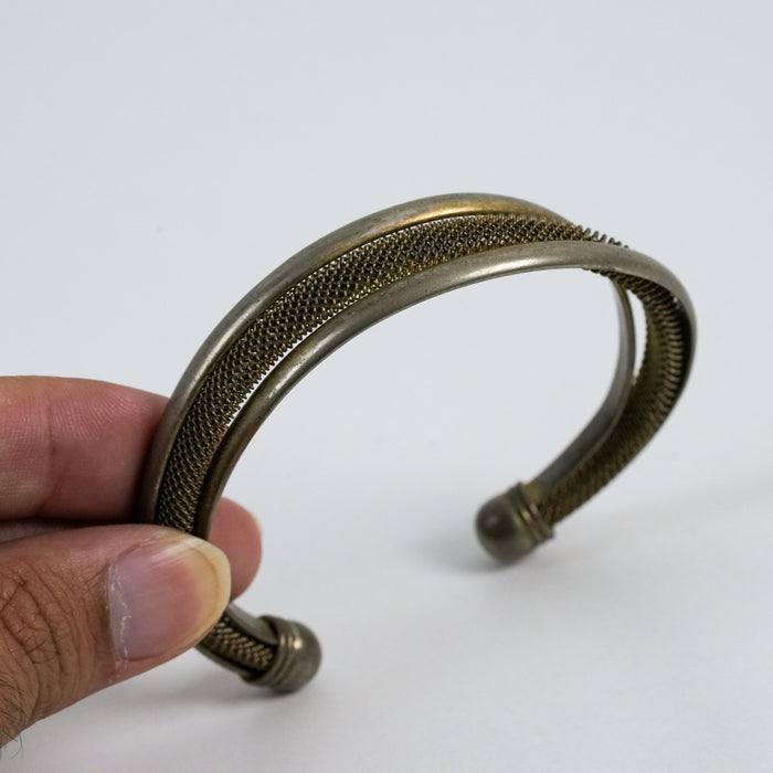 Vintage Mesh Double-Band Open Cuff Bracelet