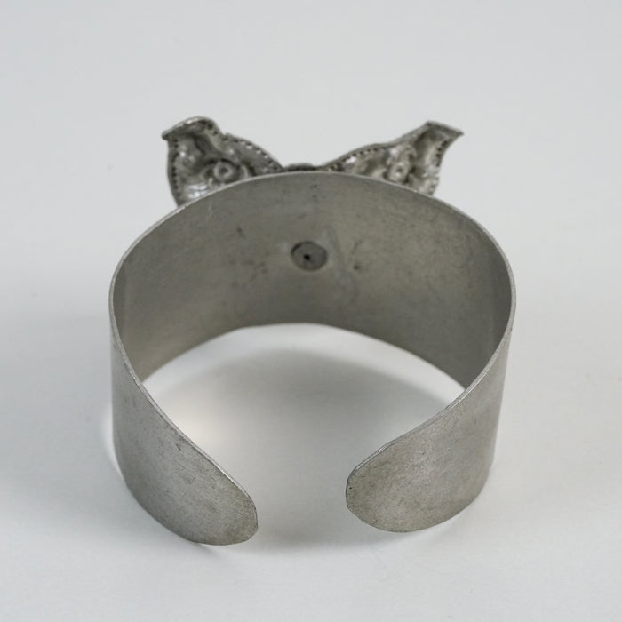 Vintage Silver Butterfly Floral Statement Cuff Bracelet