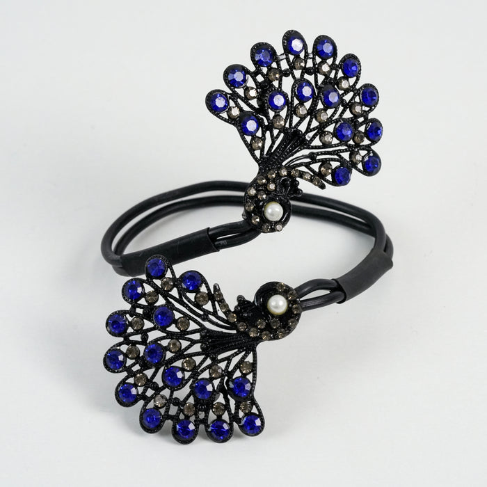 Vintage Sapphire Blue Peacock Feather Statement Bracelet