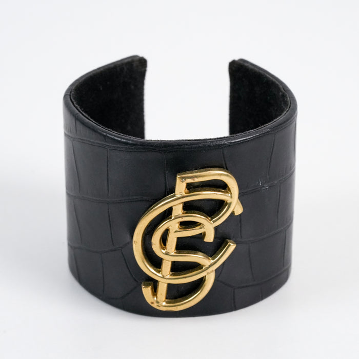 Vintage CPS CHAPS Black Leather-Effect Statement Cuff