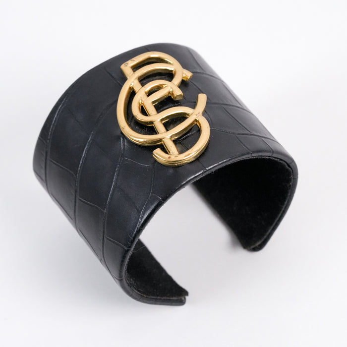 Vintage CPS CHAPS Black Leather-Effect Statement Cuff