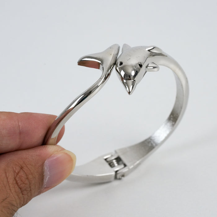 Vintage Silver-Tone Dolphin Cuff Bracelet