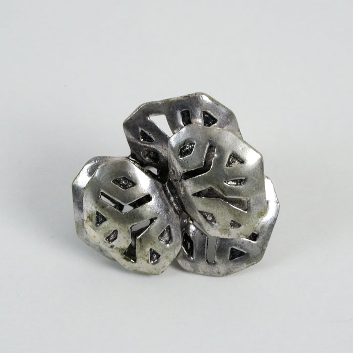 Vintage Silver-Tone Abstract Floral Cluster Statement Ring