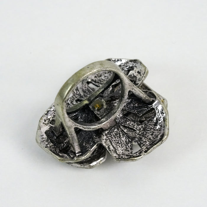 Vintage Silver-Tone Abstract Floral Cluster Statement Ring