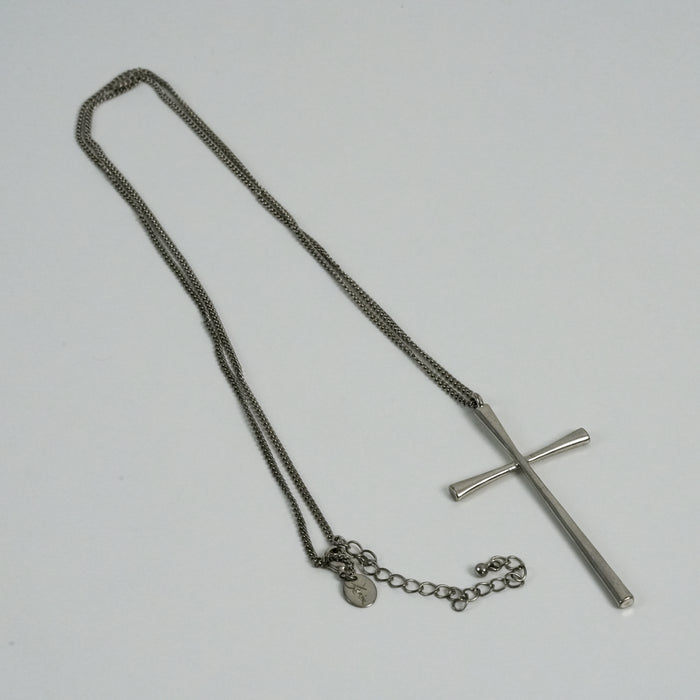 Vintage Lovisa Silver-Tone Long Cross Pendant Necklace