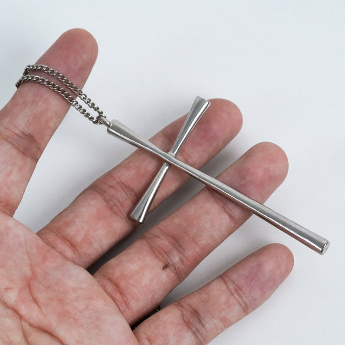 Vintage Lovisa Silver-Tone Long Cross Pendant Necklace