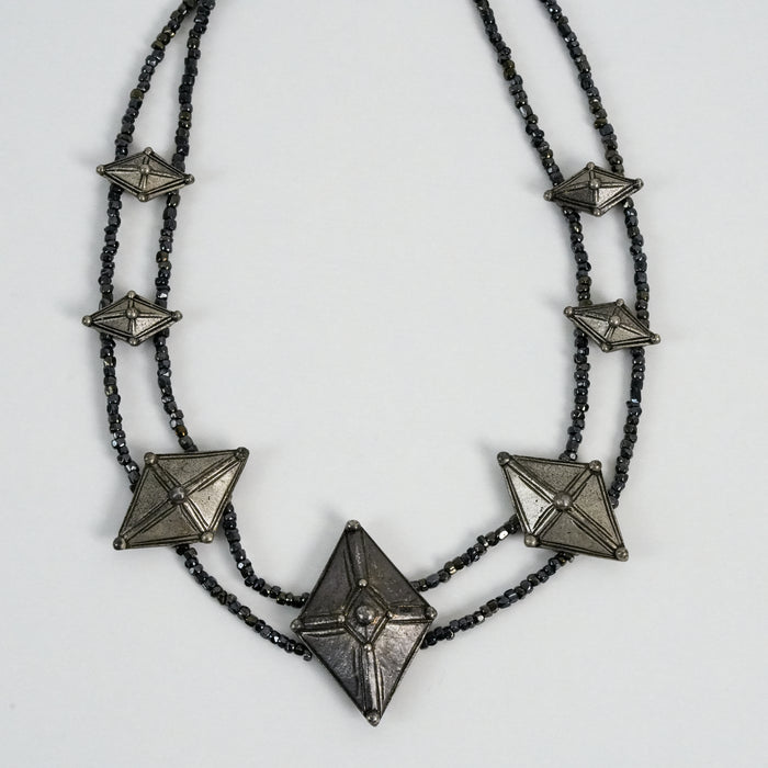 Rare Jean Paul Gaultier 90s Gunmetal Gothic Geometric Double-Strand Necklace