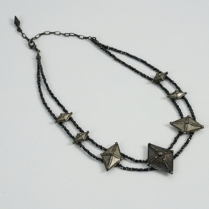 Rare Jean Paul Gaultier 90s Gunmetal Gothic Geometric Double-Strand Necklace