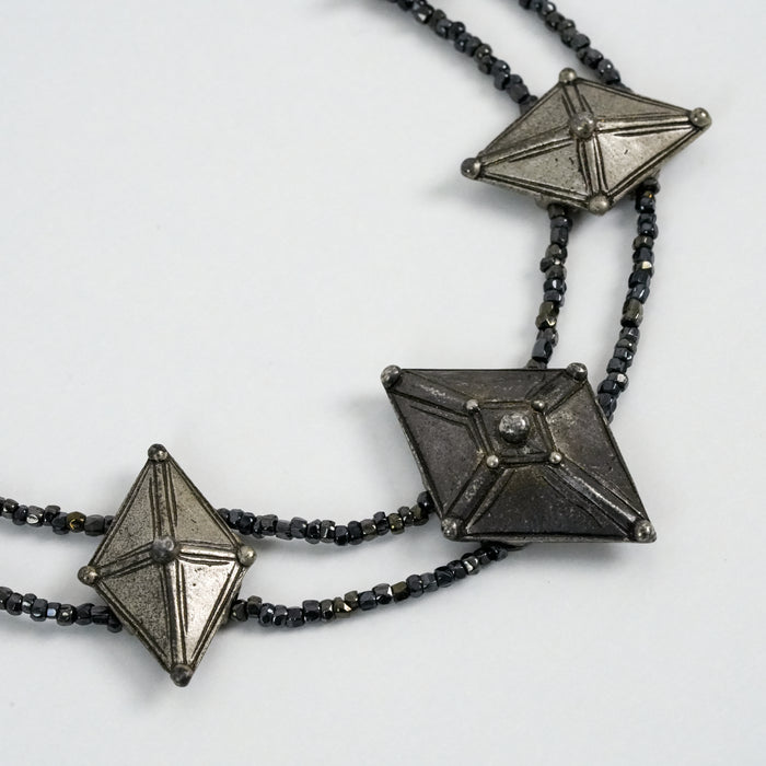 Rare Jean Paul Gaultier 90s Gunmetal Gothic Geometric Double-Strand Necklace