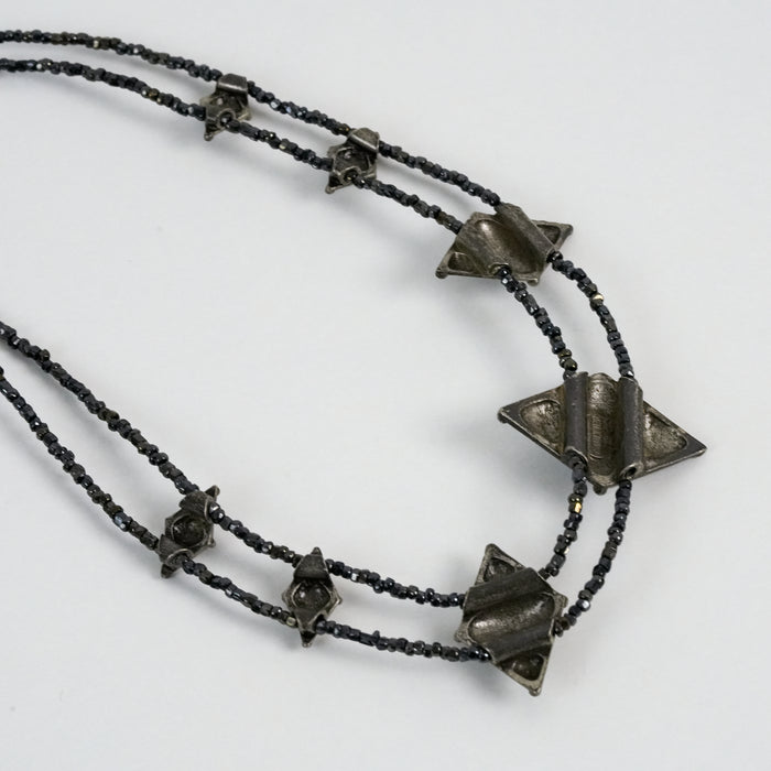 Rare Jean Paul Gaultier 90s Gunmetal Gothic Geometric Double-Strand Necklace