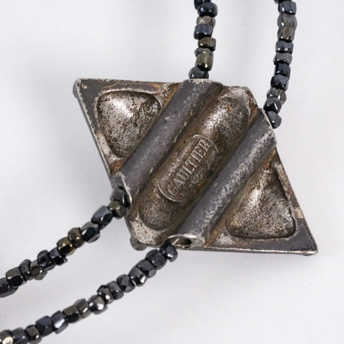 Rare Jean Paul Gaultier 90s Gunmetal Gothic Geometric Double-Strand Necklace